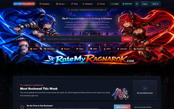 The RateMyRagnarok website