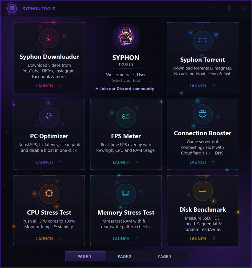The Syphon Tools tool menu with its tool cards