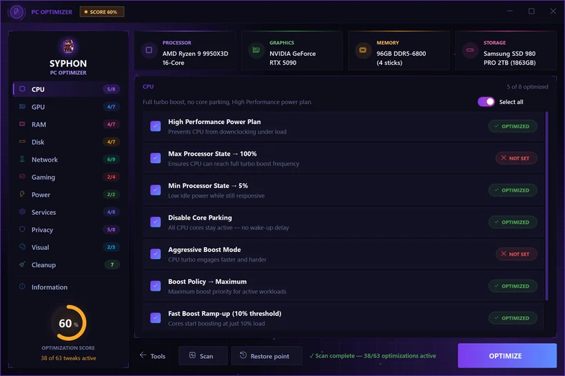 PC Optimizer in Syphon Tools