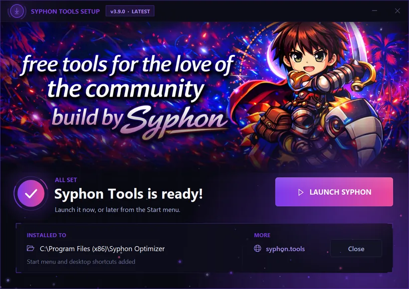 Syphon Tools setup: All set