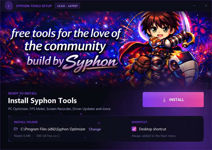 The Syphon Tools setup, ready to install